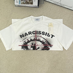 Neutral Cross Eyelet Loose-Sleeved T-shirt
