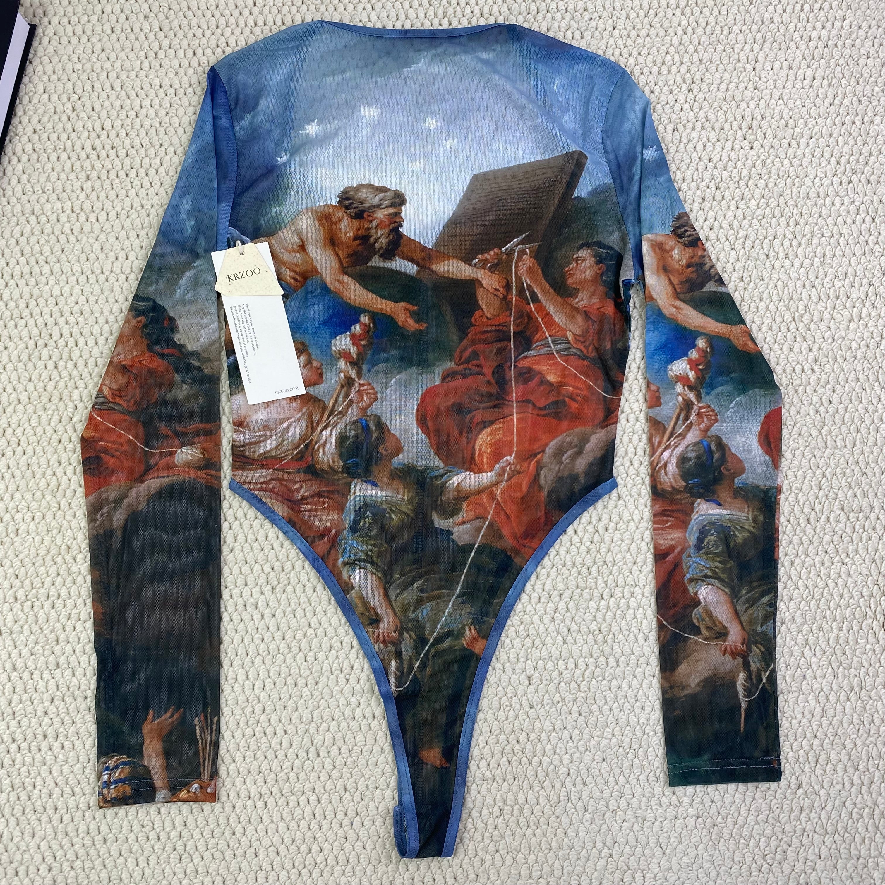 Net-silk butterfly print one-piece suit