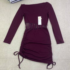 Slightly belted lace plaid dress