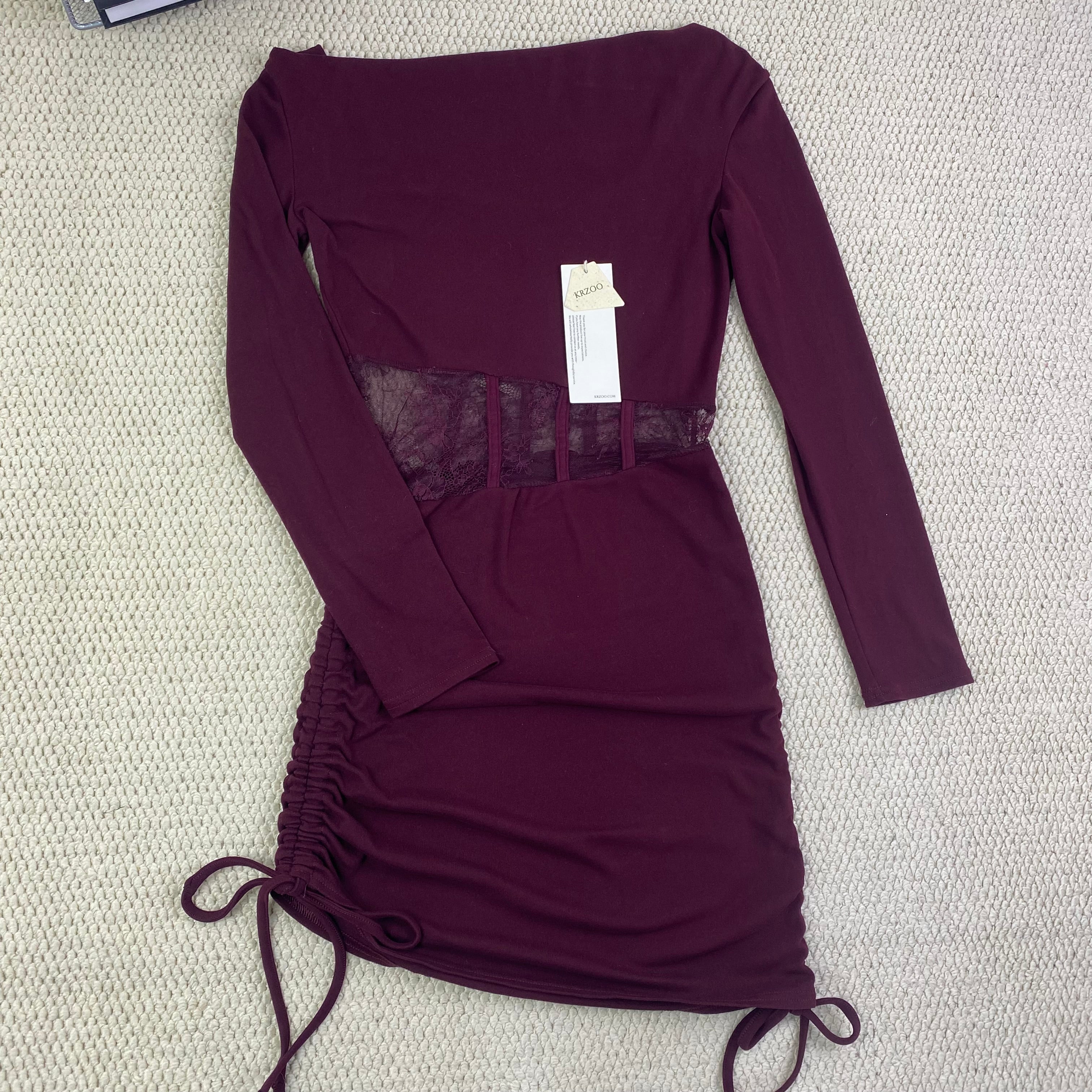 Slightly belted lace plaid dress