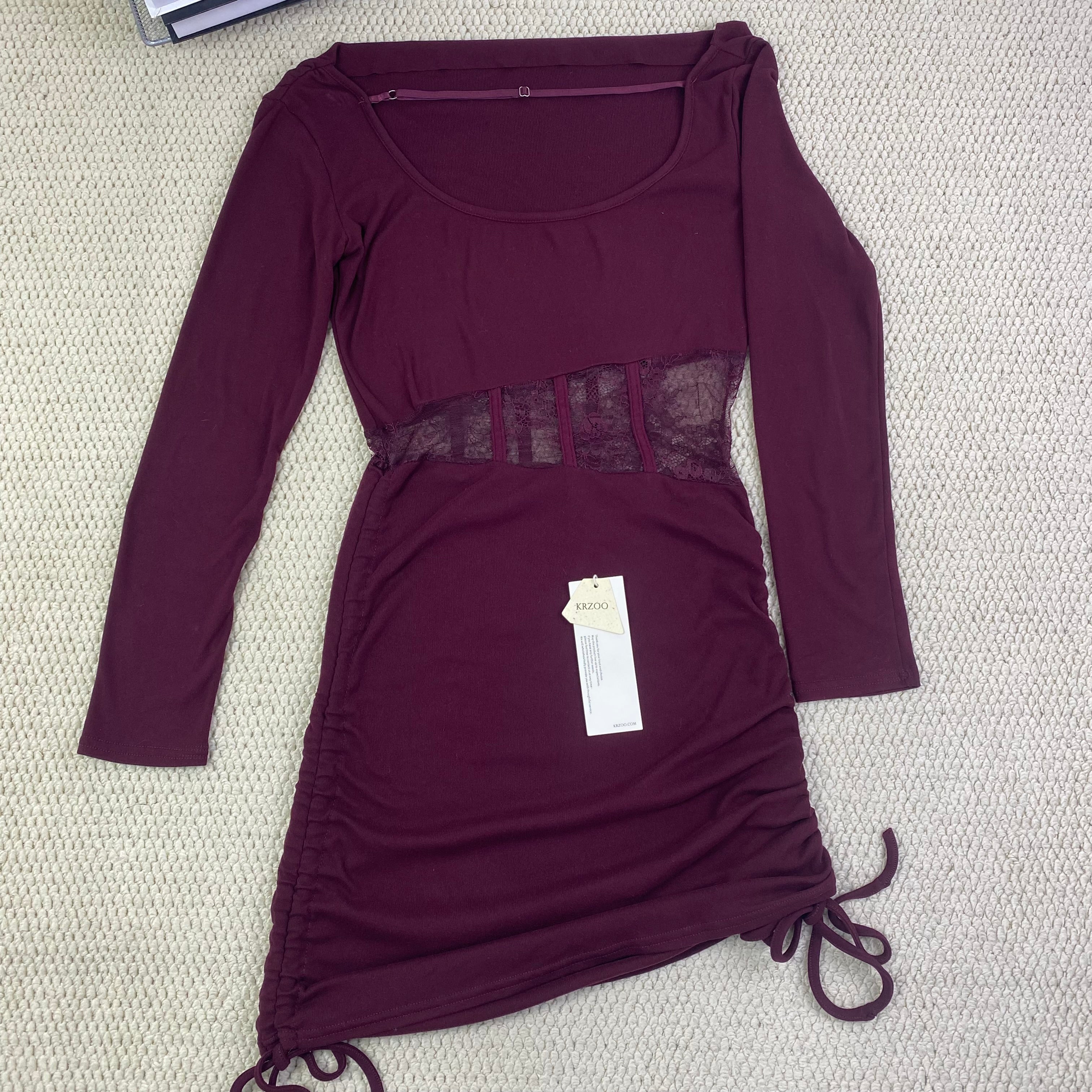 Slightly belted lace plaid dress