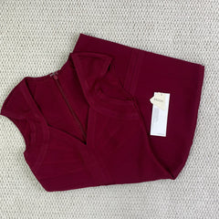 Red wine-colored tight V-neck low-cut dress