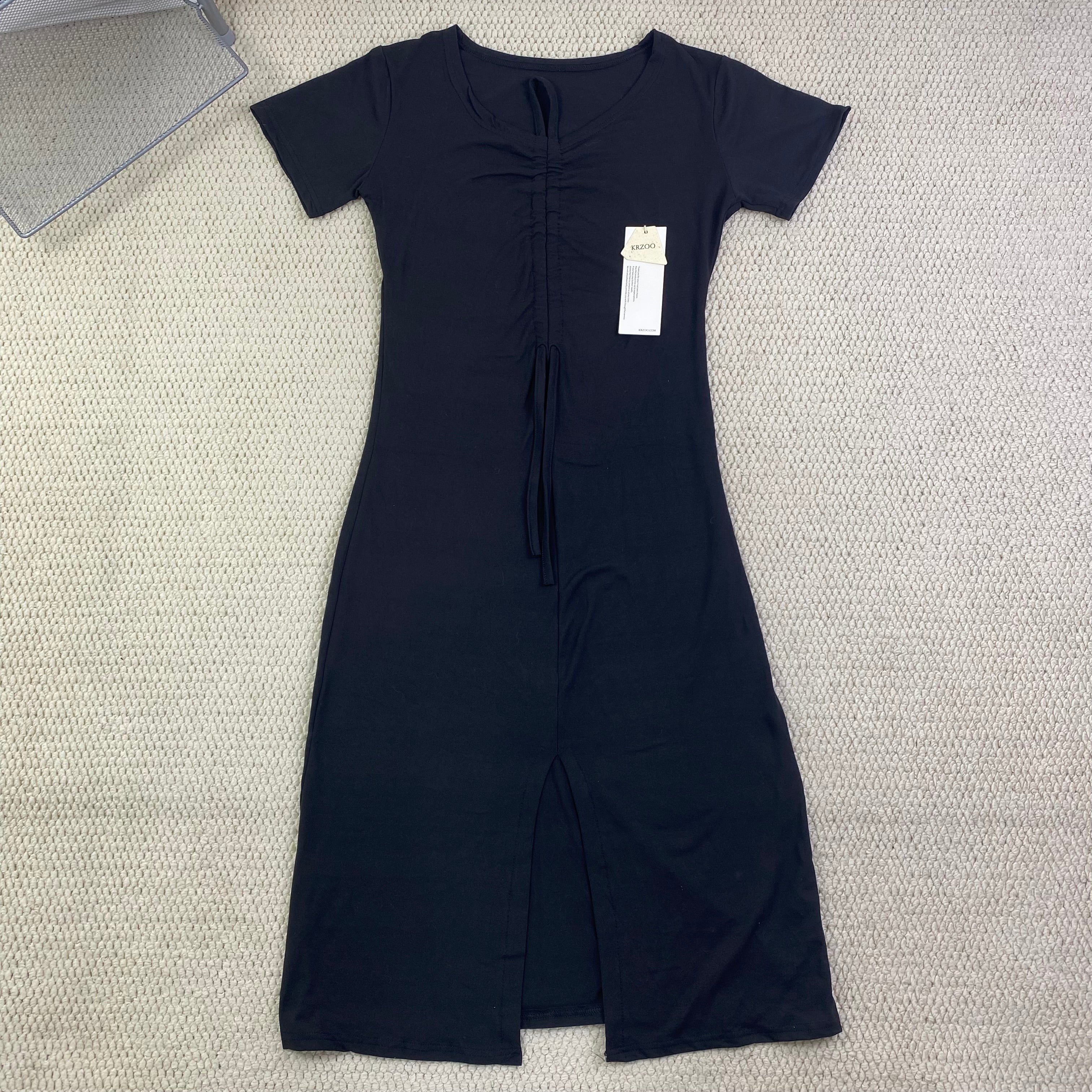 V-neck drawstring ruffled dress