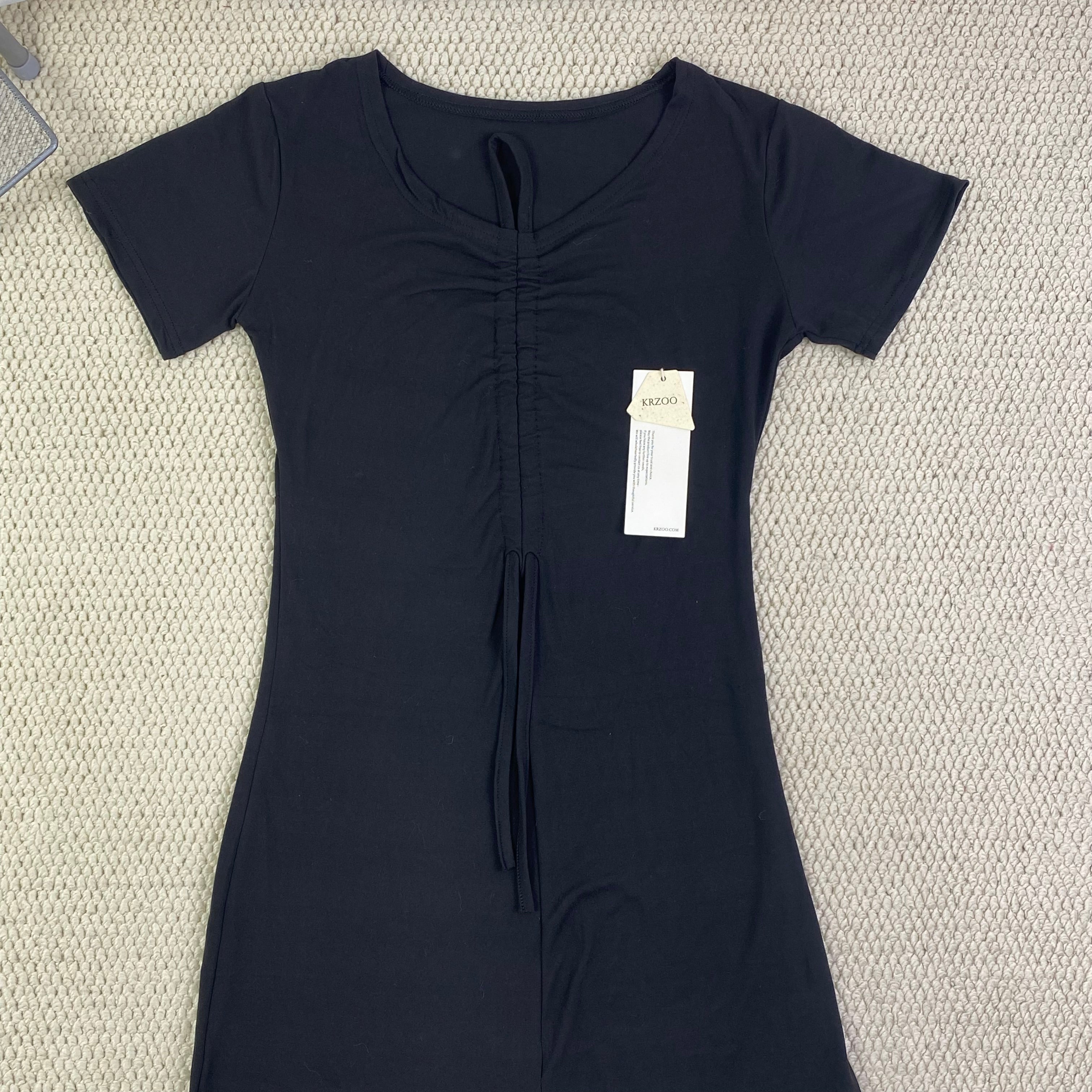V-neck drawstring ruffled dress