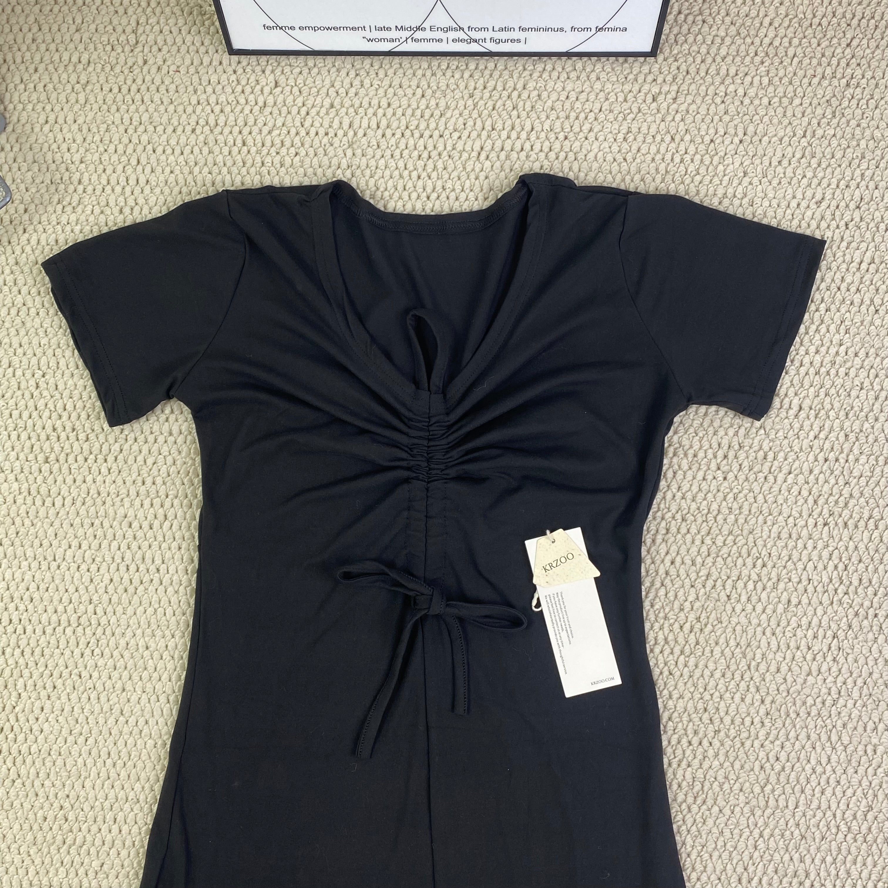 V-neck drawstring ruffled dress