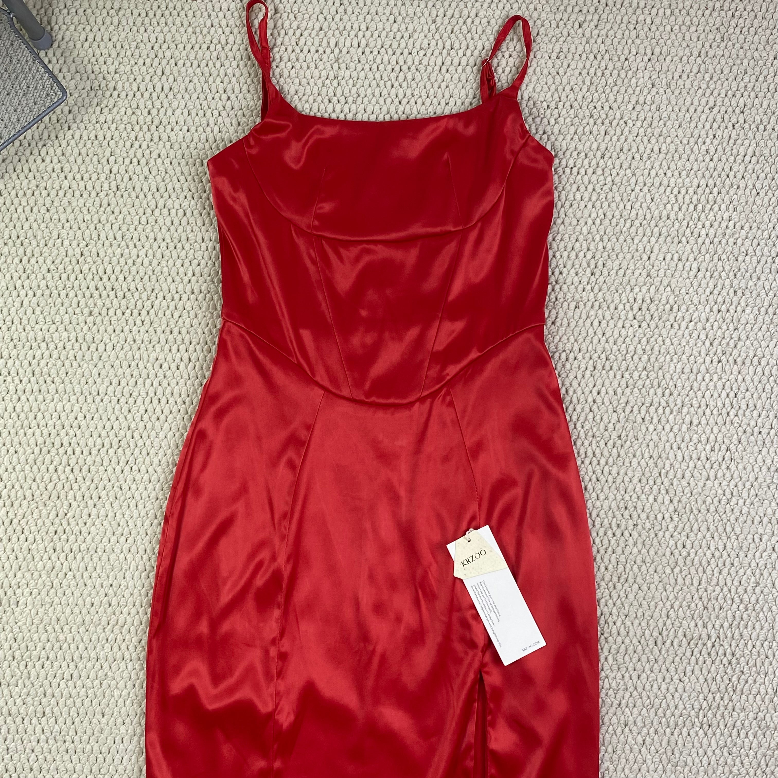 High-cut square-neck satin dress