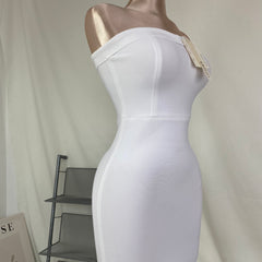 Knitted frilled hemmed plunging dress