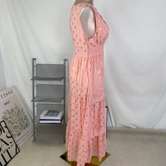 Deep V sleeveless chiffon dress