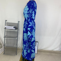 Loose, off-shoulder, fitted printed dress