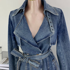 Long denim trench coat