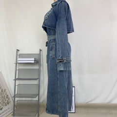 Long denim trench coat