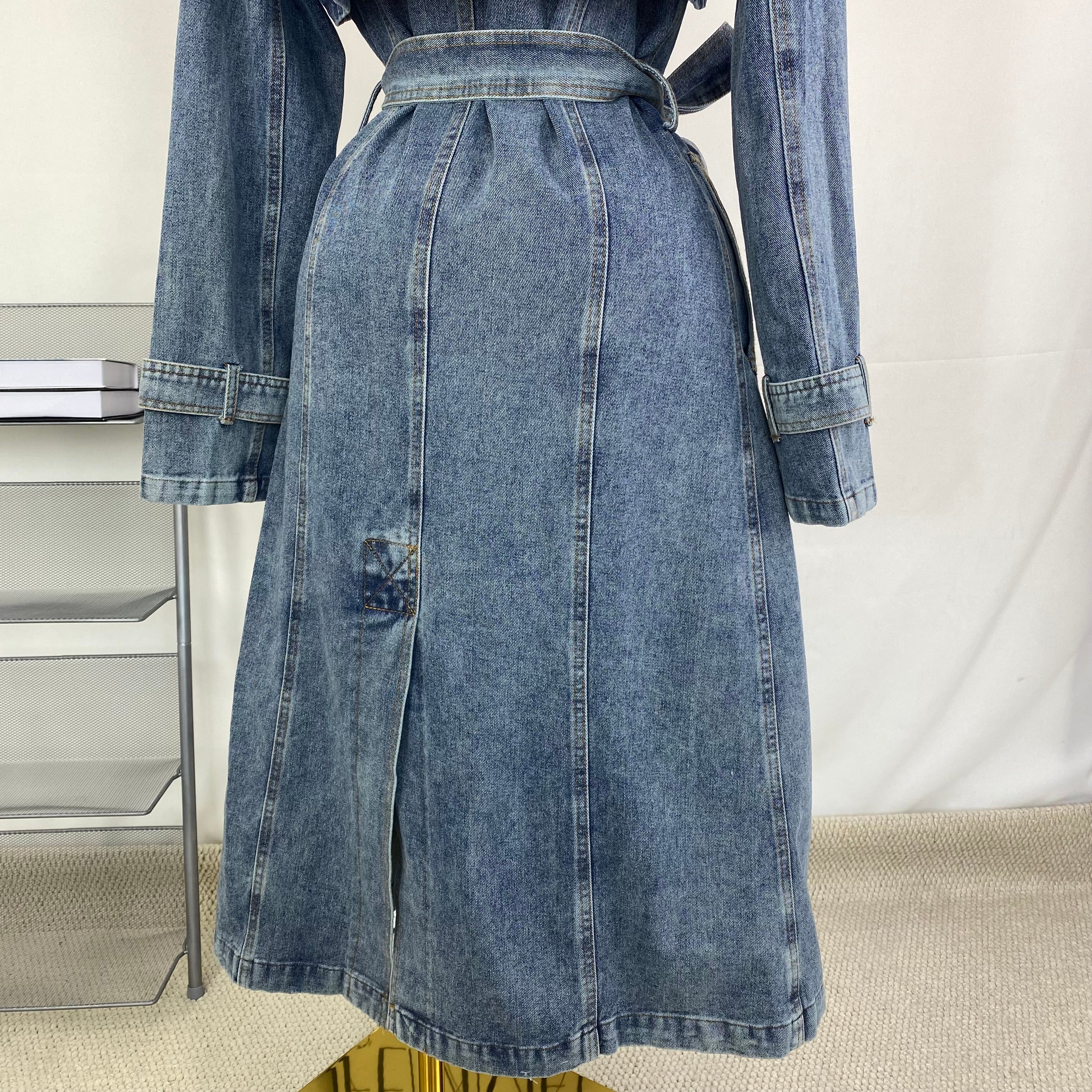 Long denim trench coat
