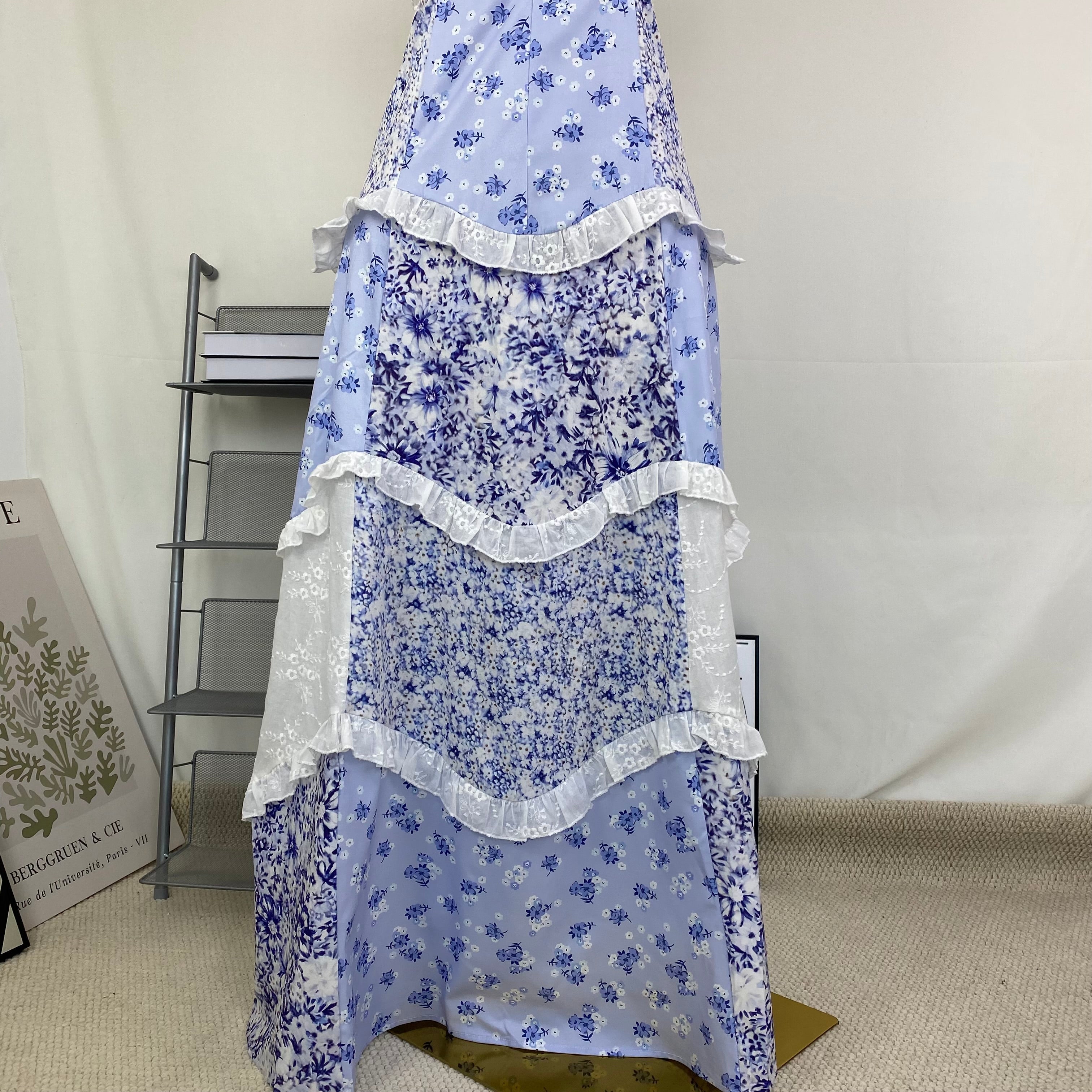 Lace patchwork design floral halter dress