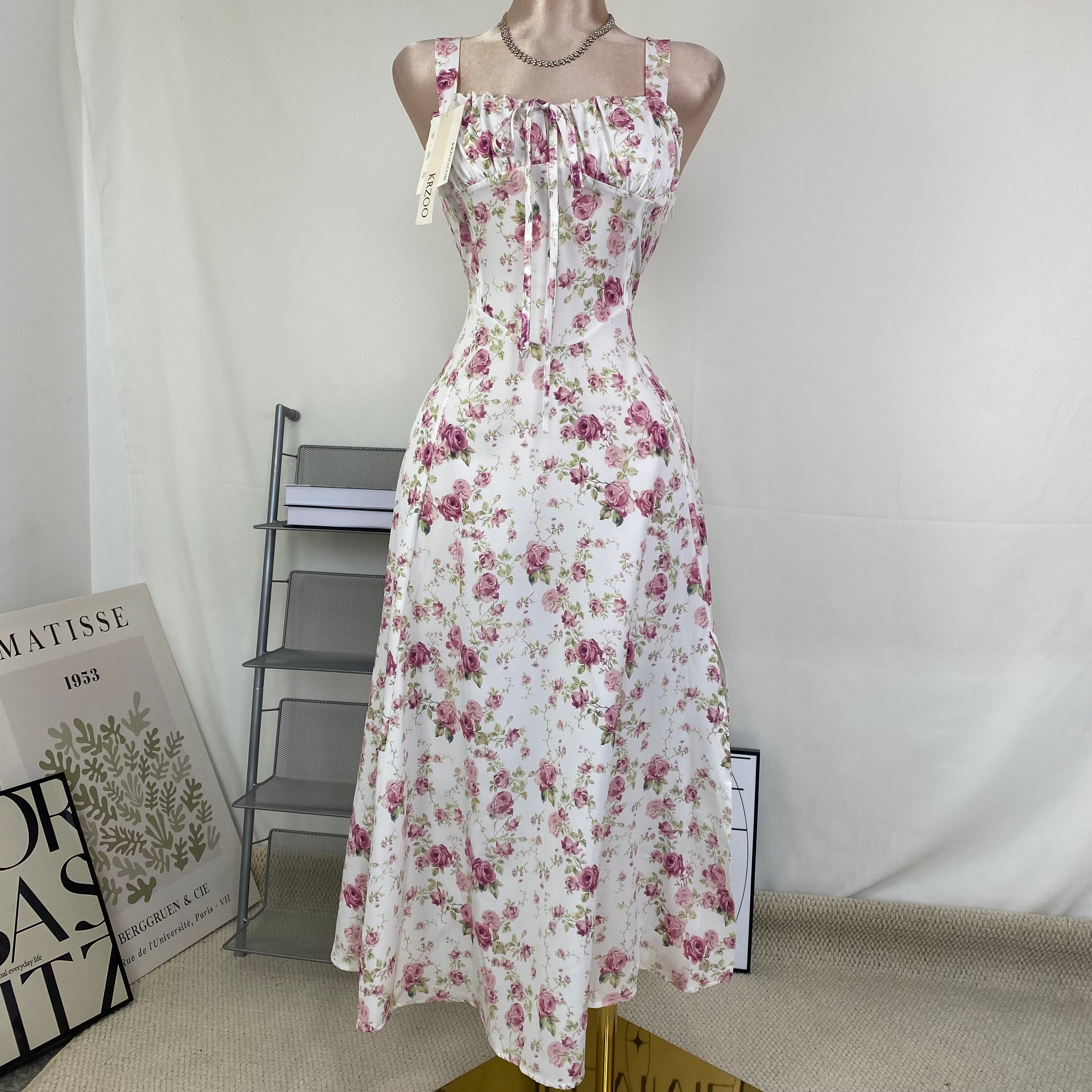 Floral print halter top with wide skirt dress