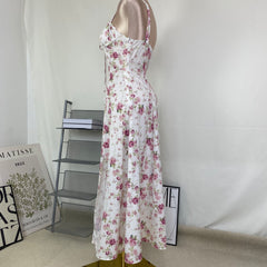 Floral print halter top with wide skirt dress