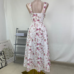 Floral print halter top with wide skirt dress