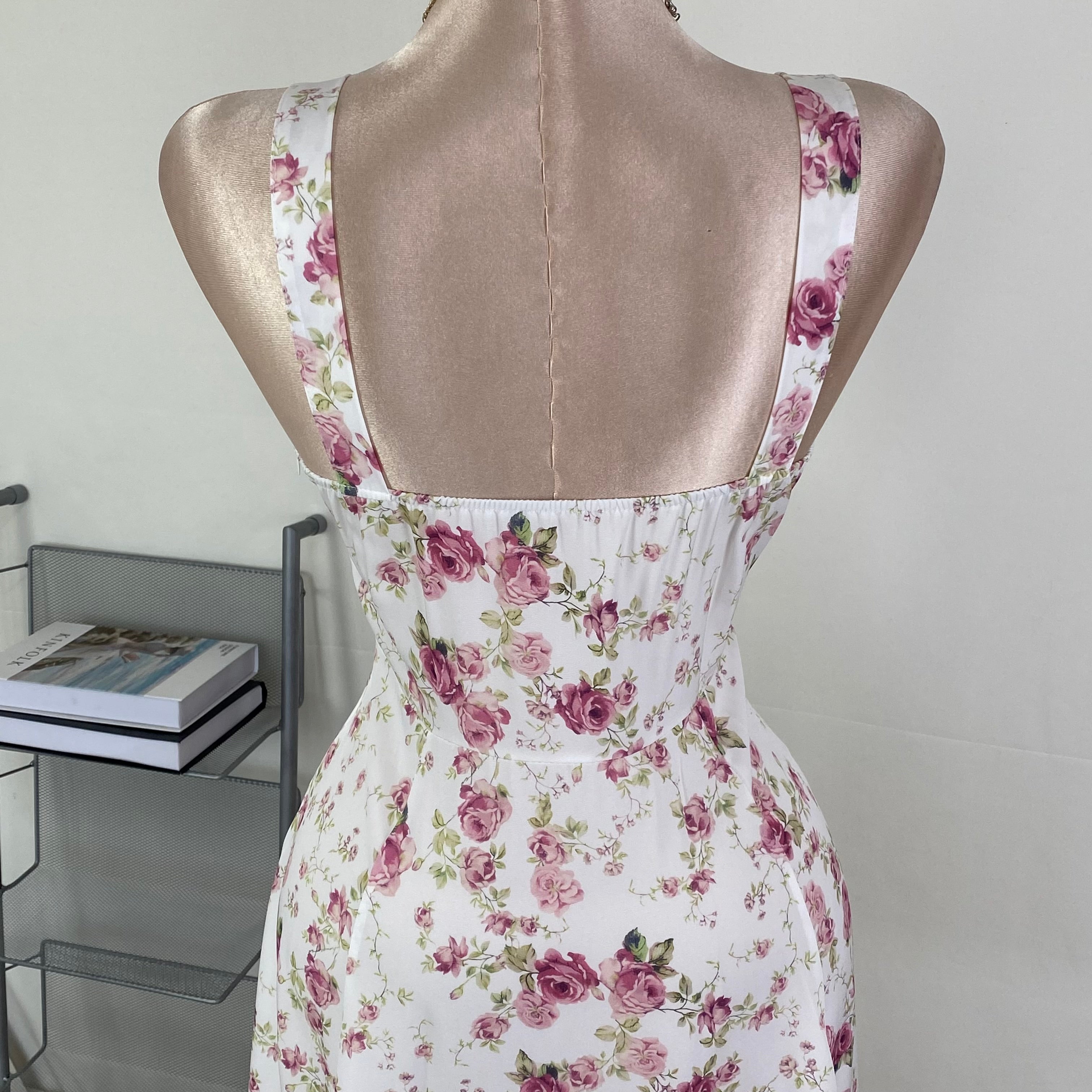 Floral print halter top with wide skirt dress