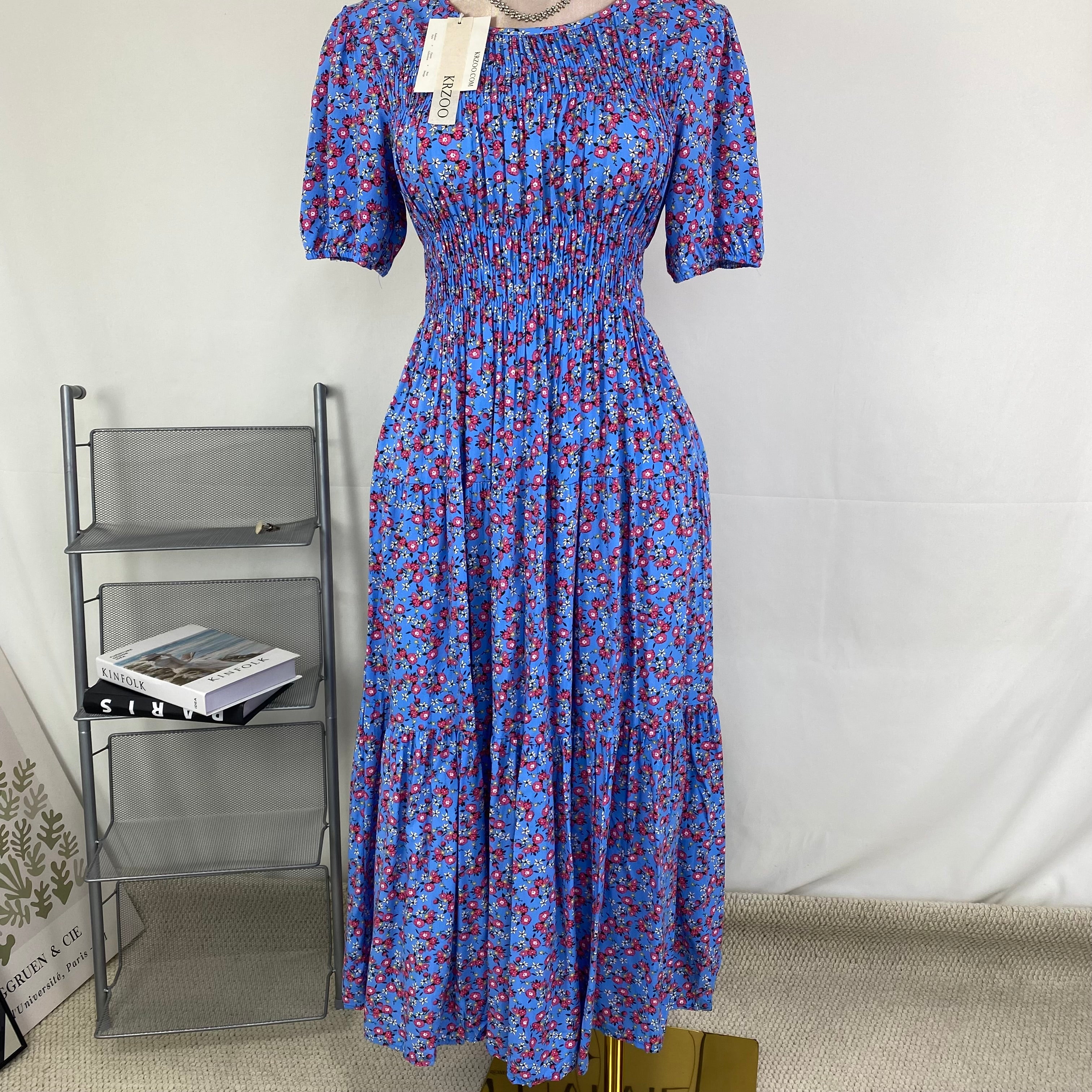 Floral high-waisted soft-length dress
