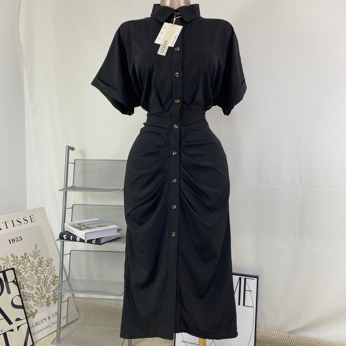 Short-sleeved pleated blouse dress