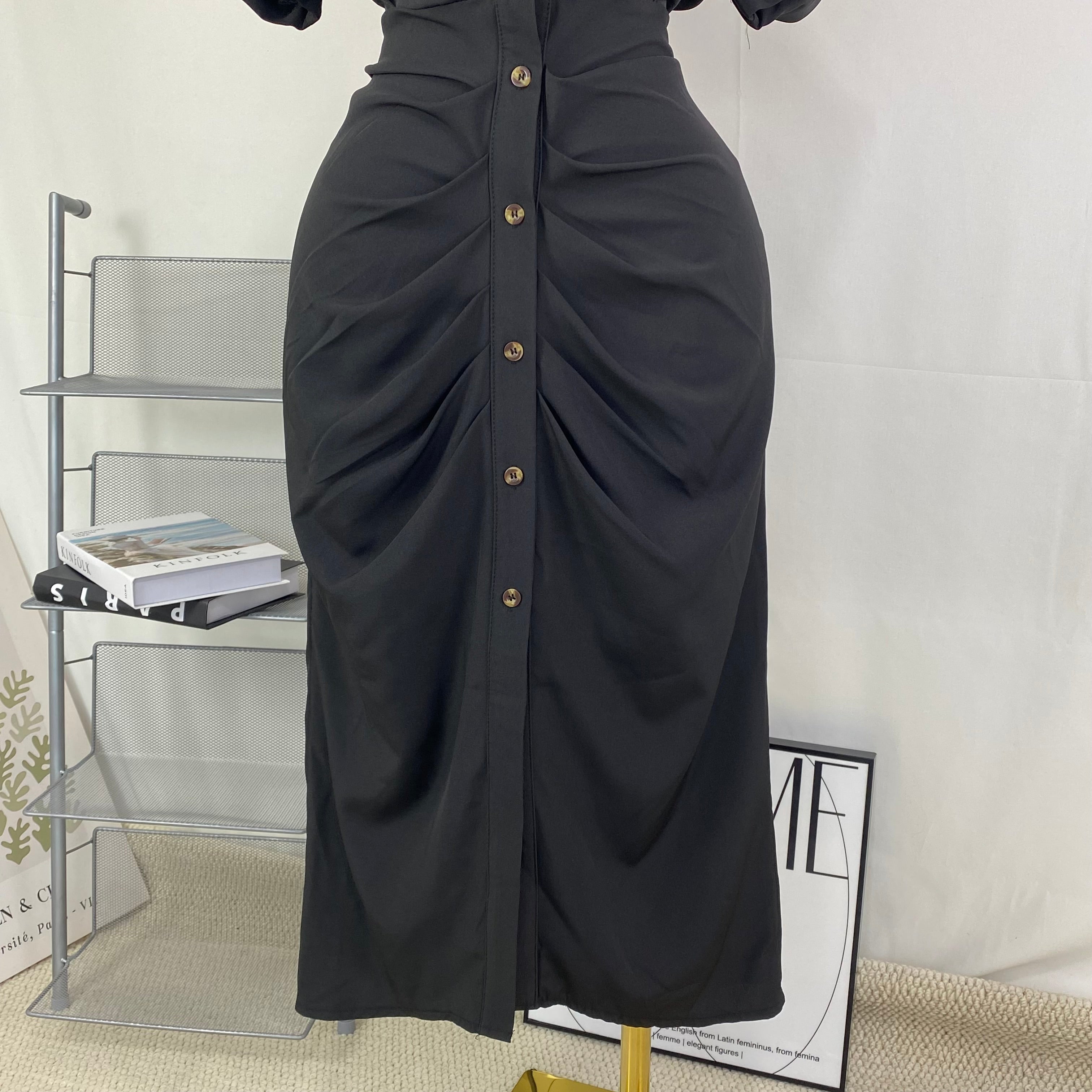 Short-sleeved pleated blouse dress
