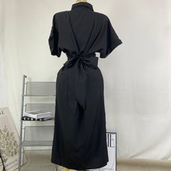 Short-sleeved pleated blouse dress