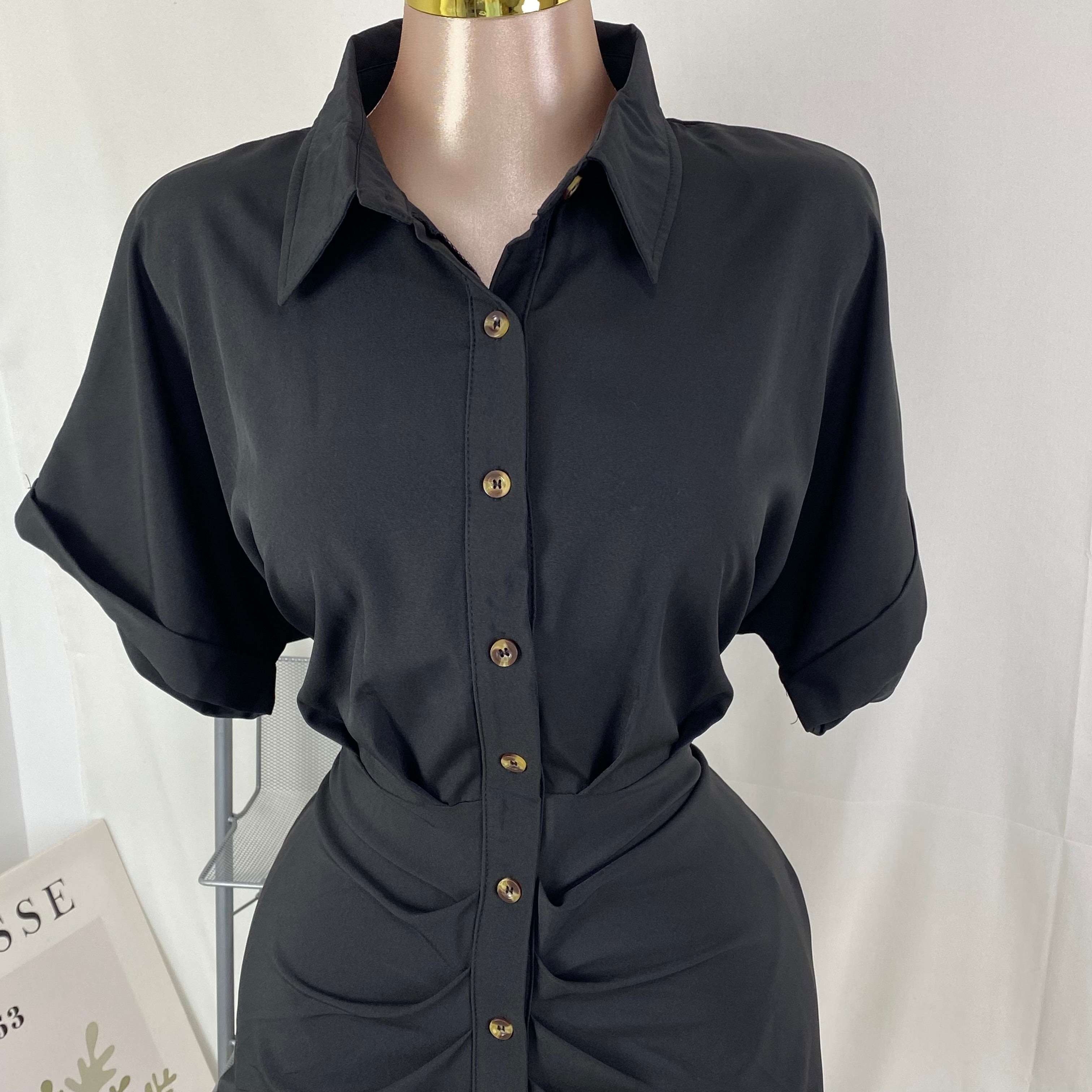 Short-sleeved pleated blouse dress