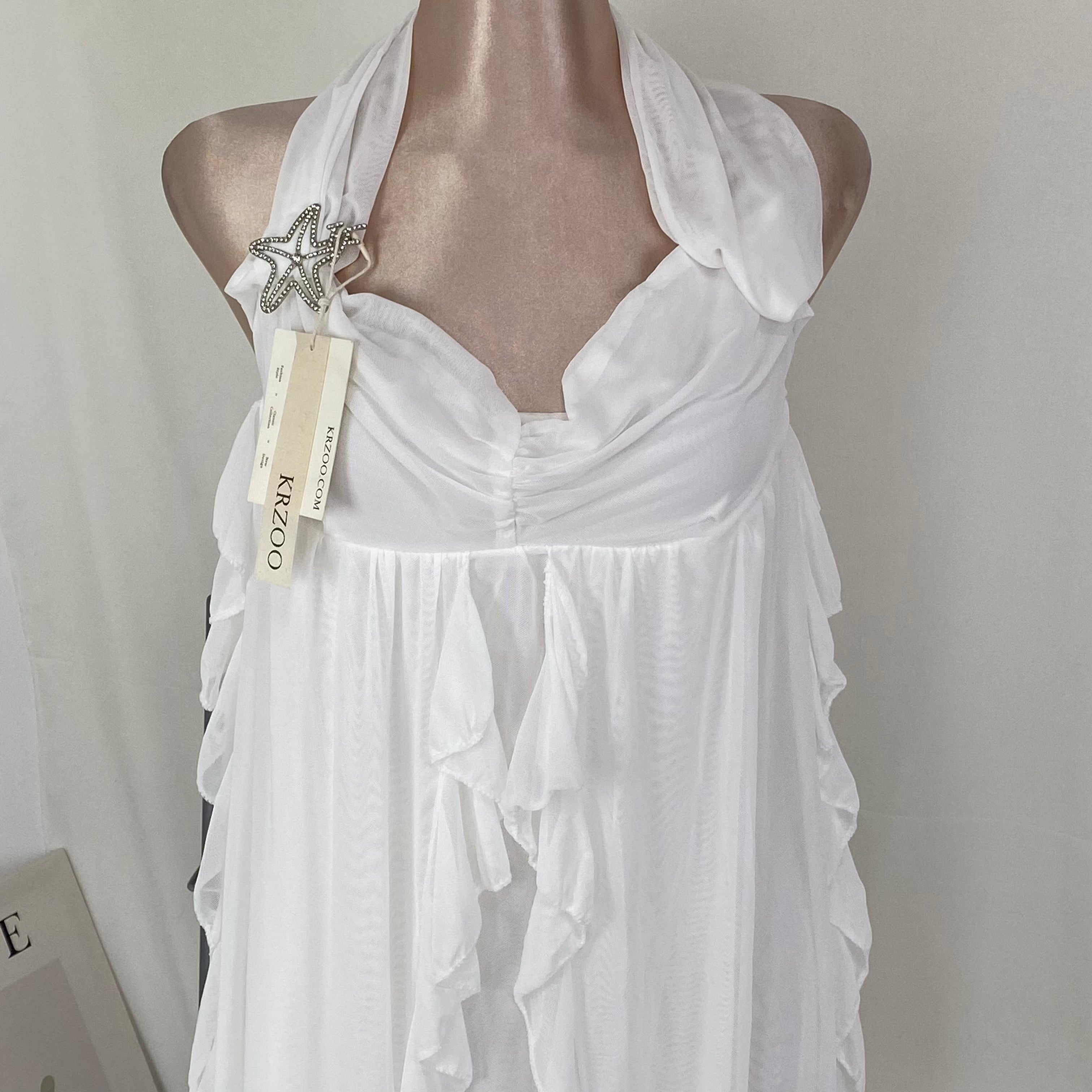 V-neck short-sleeved ruffled vintage dress