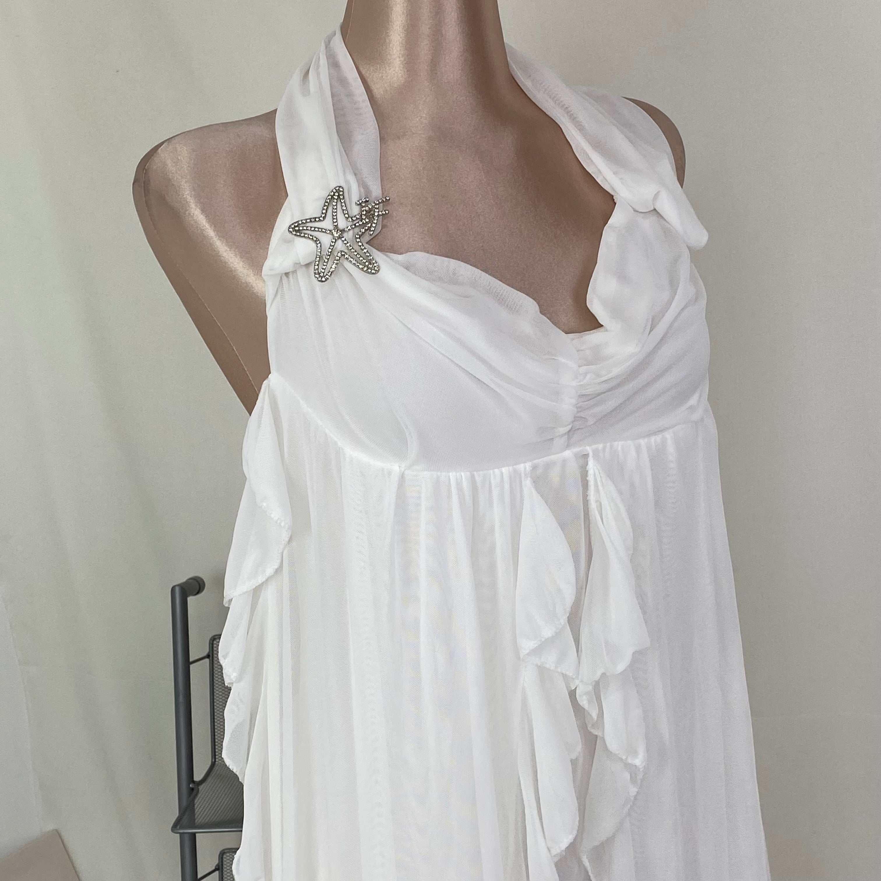 V-neck short-sleeved ruffled vintage dress