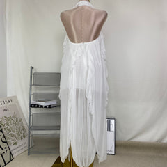 V-neck short-sleeved ruffled vintage dress