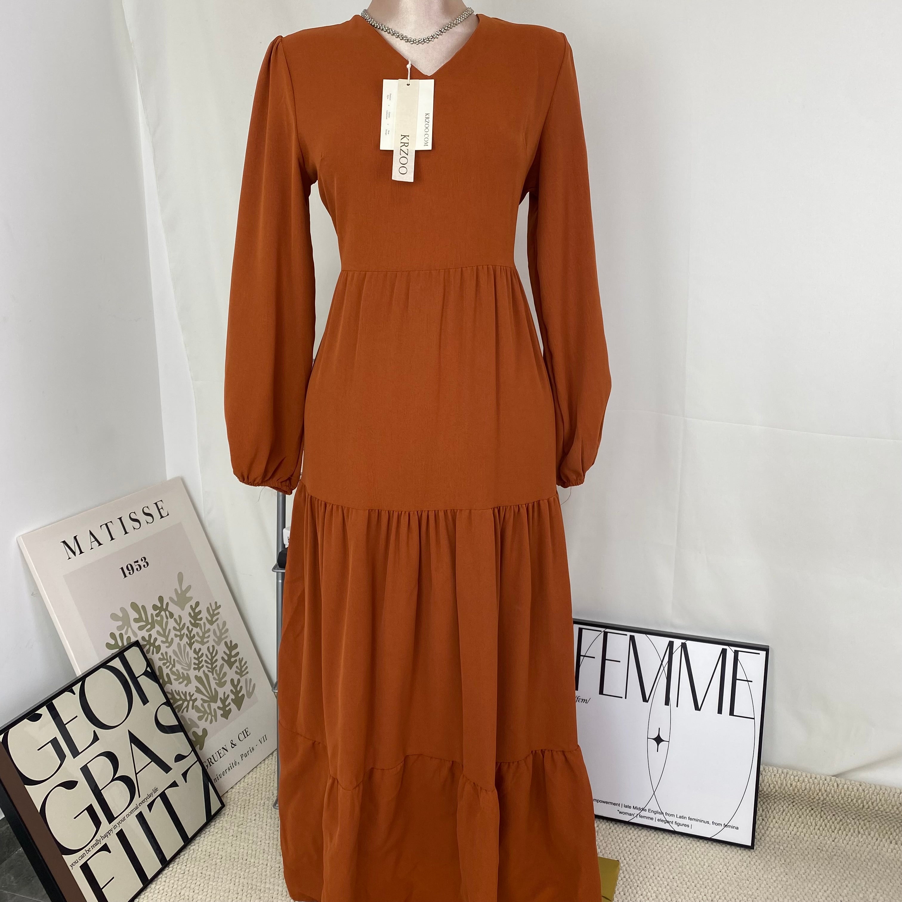 V-neck wide-sleeved dress