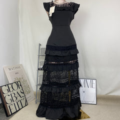 One-shoulder ruffled open-front dress