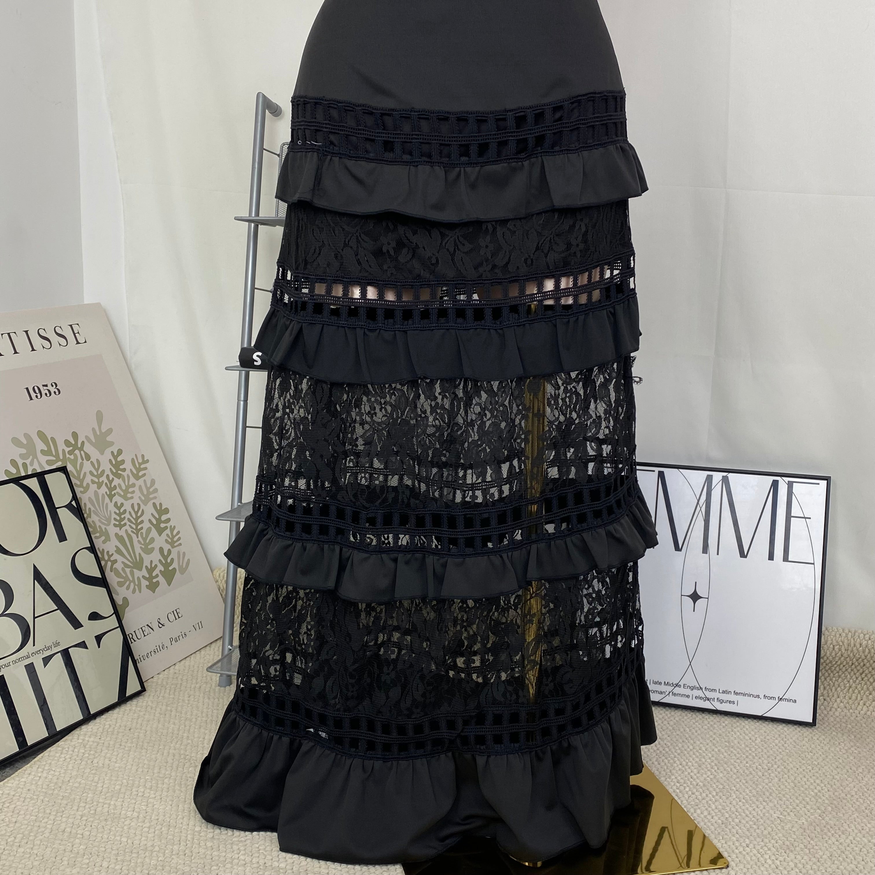 One-shoulder ruffled open-front dress