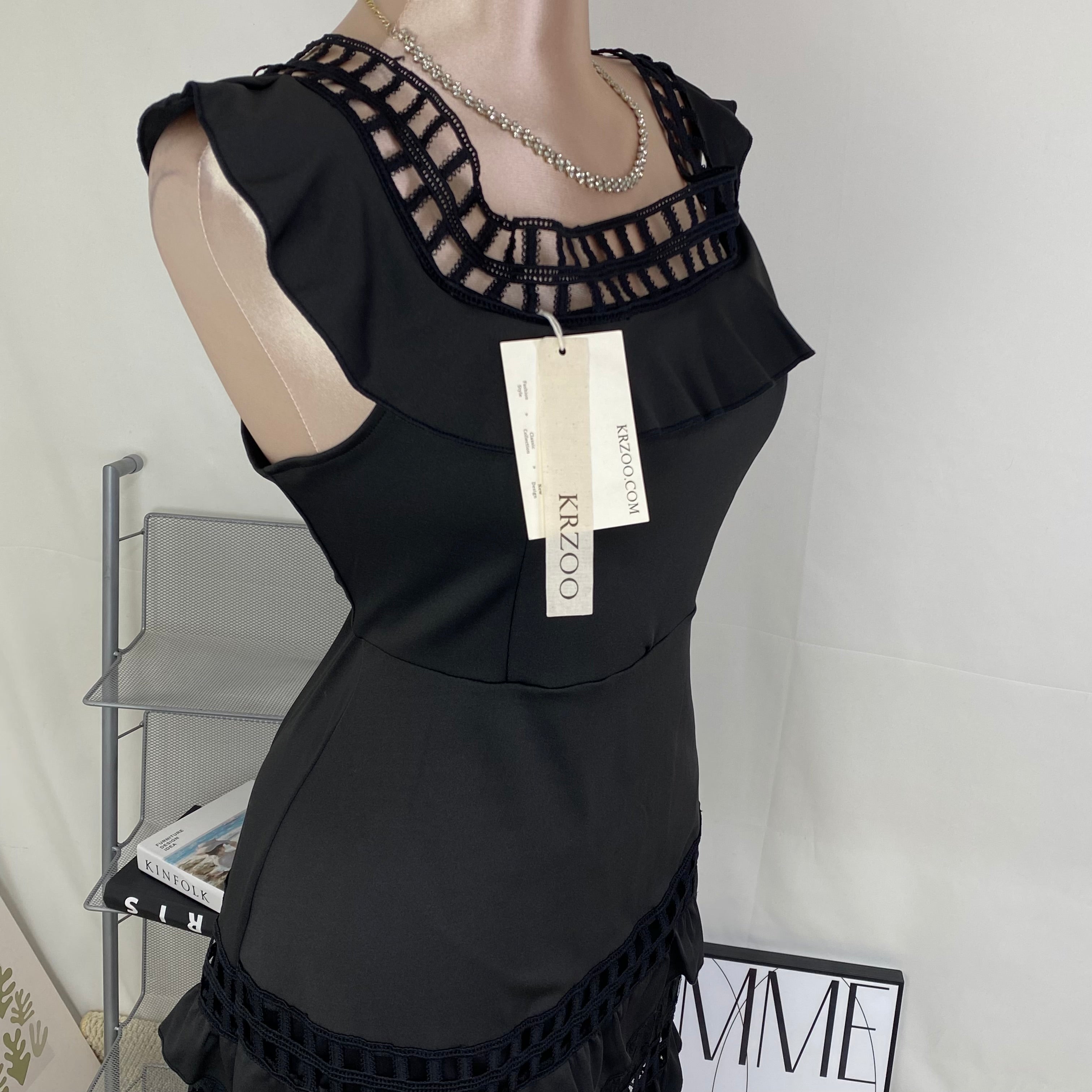 One-shoulder ruffled open-front dress