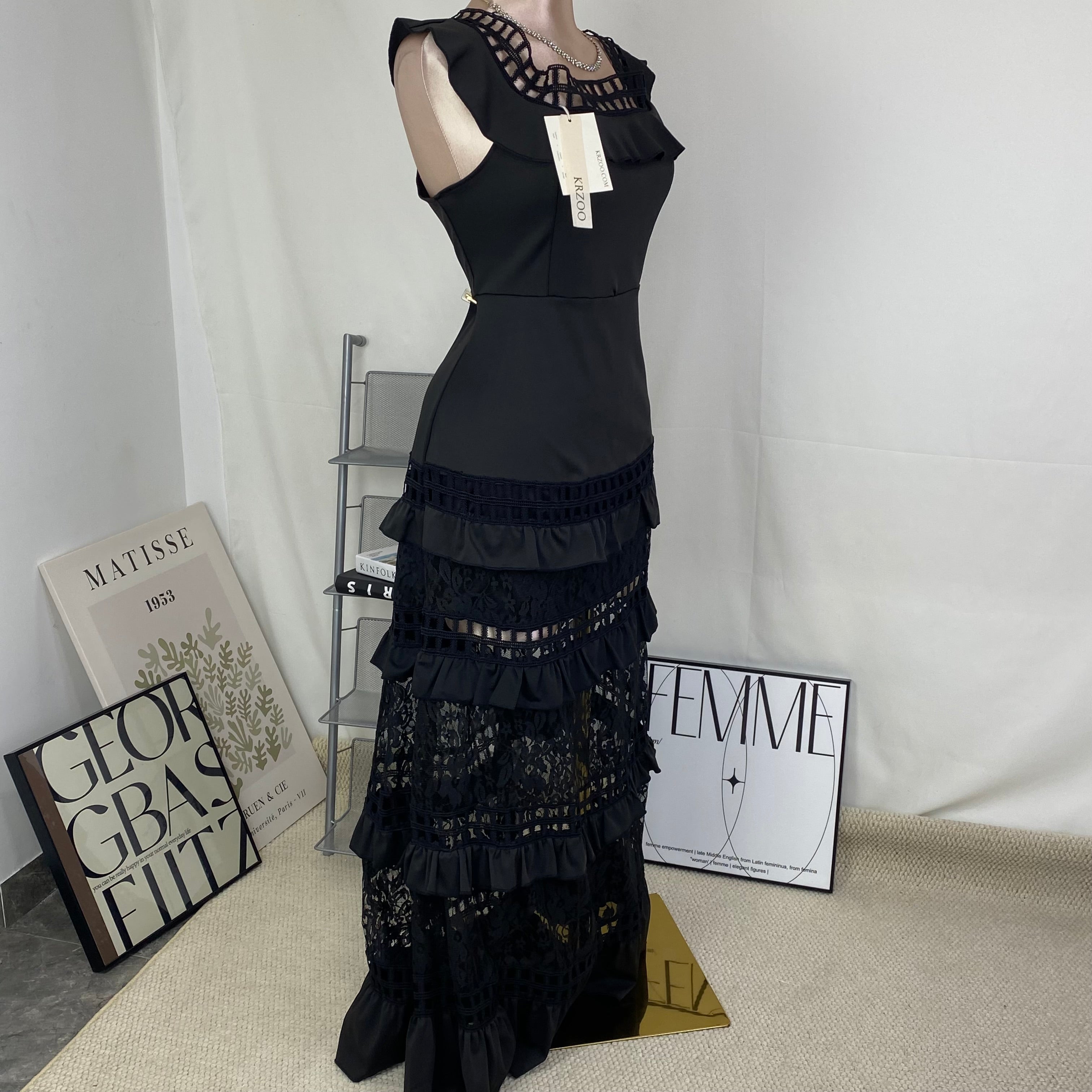 One-shoulder ruffled open-front dress