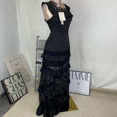One-shoulder ruffled open-front dress