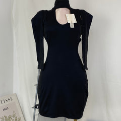 Open-necked, form-fitting, short dress