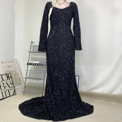 sequined trumpet sleeve long dress