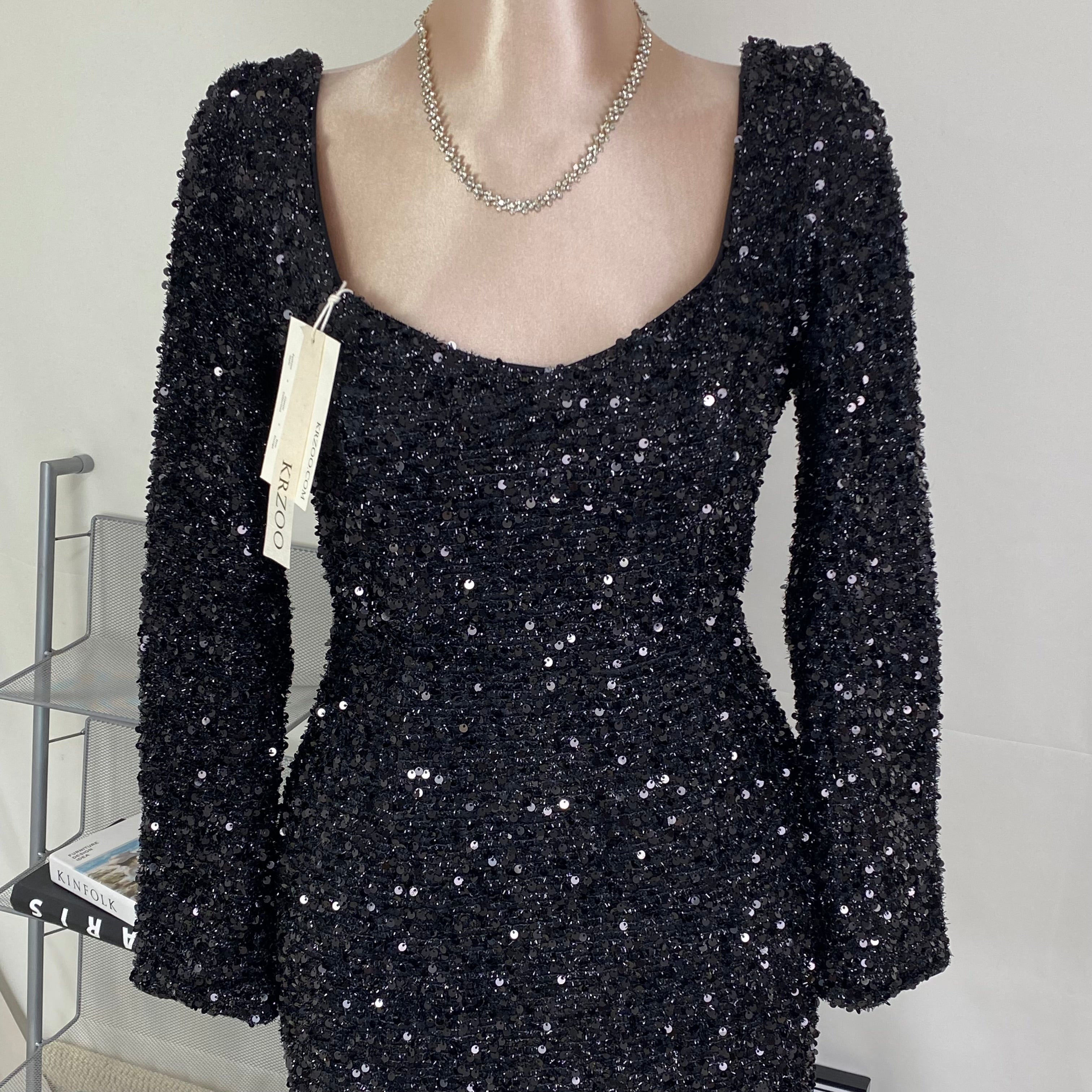 sequined trumpet sleeve long dress