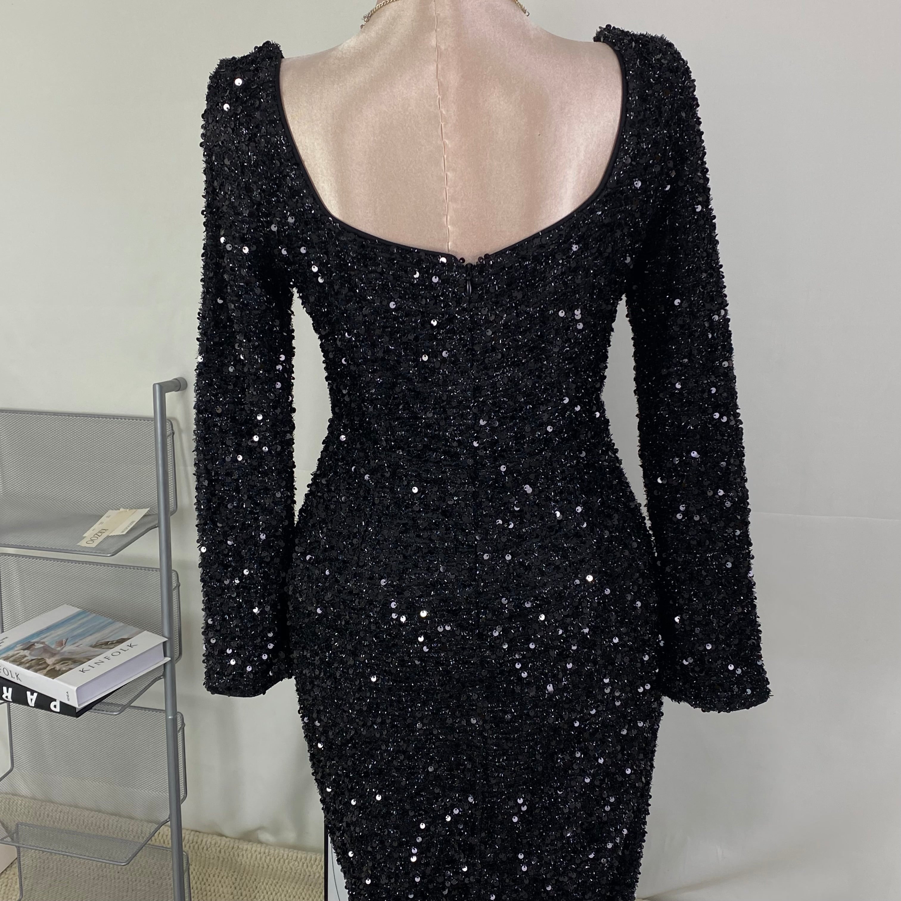 sequined trumpet sleeve long dress
