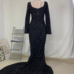 sequined trumpet sleeve long dress