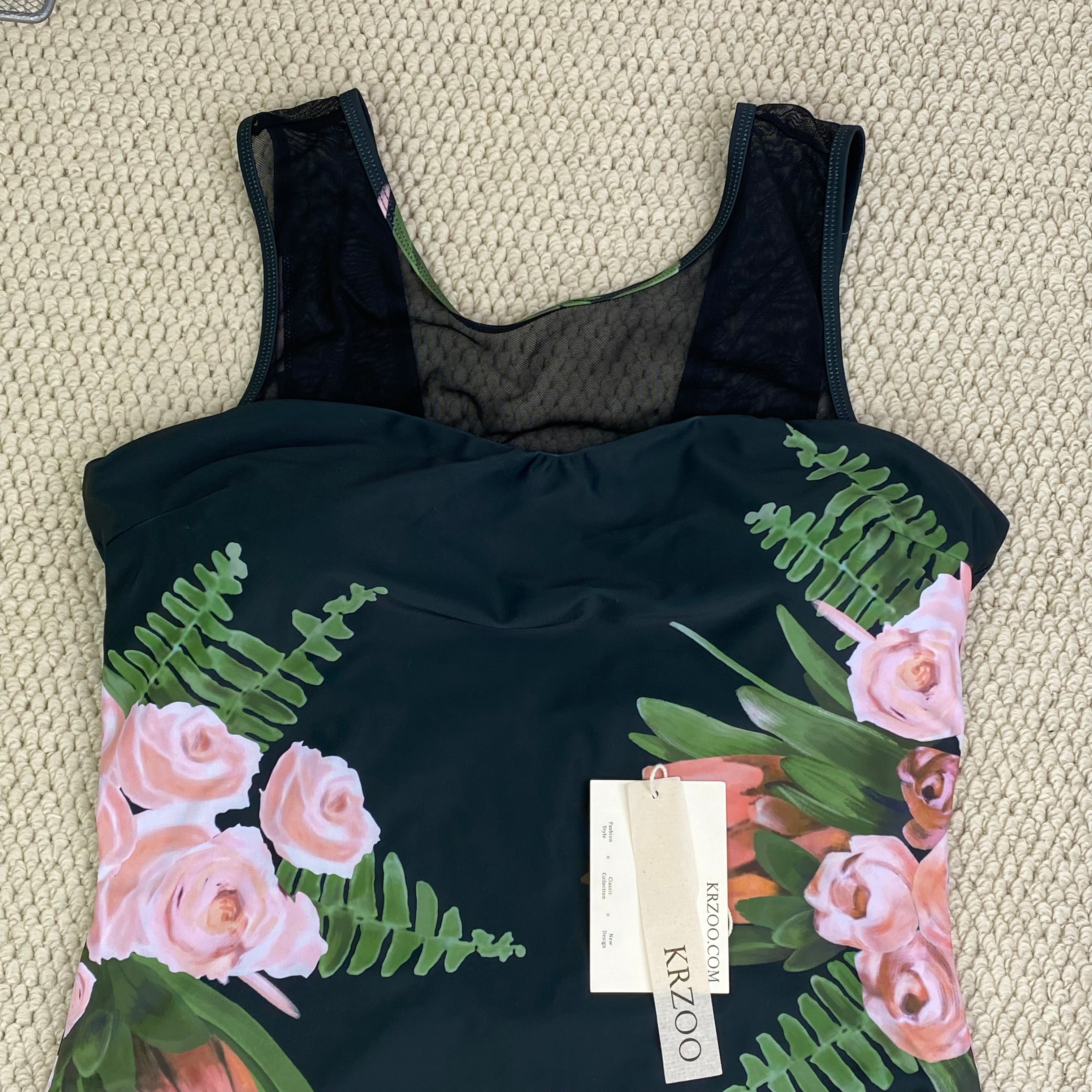 Printed backless net fabric patchwork swimming suit