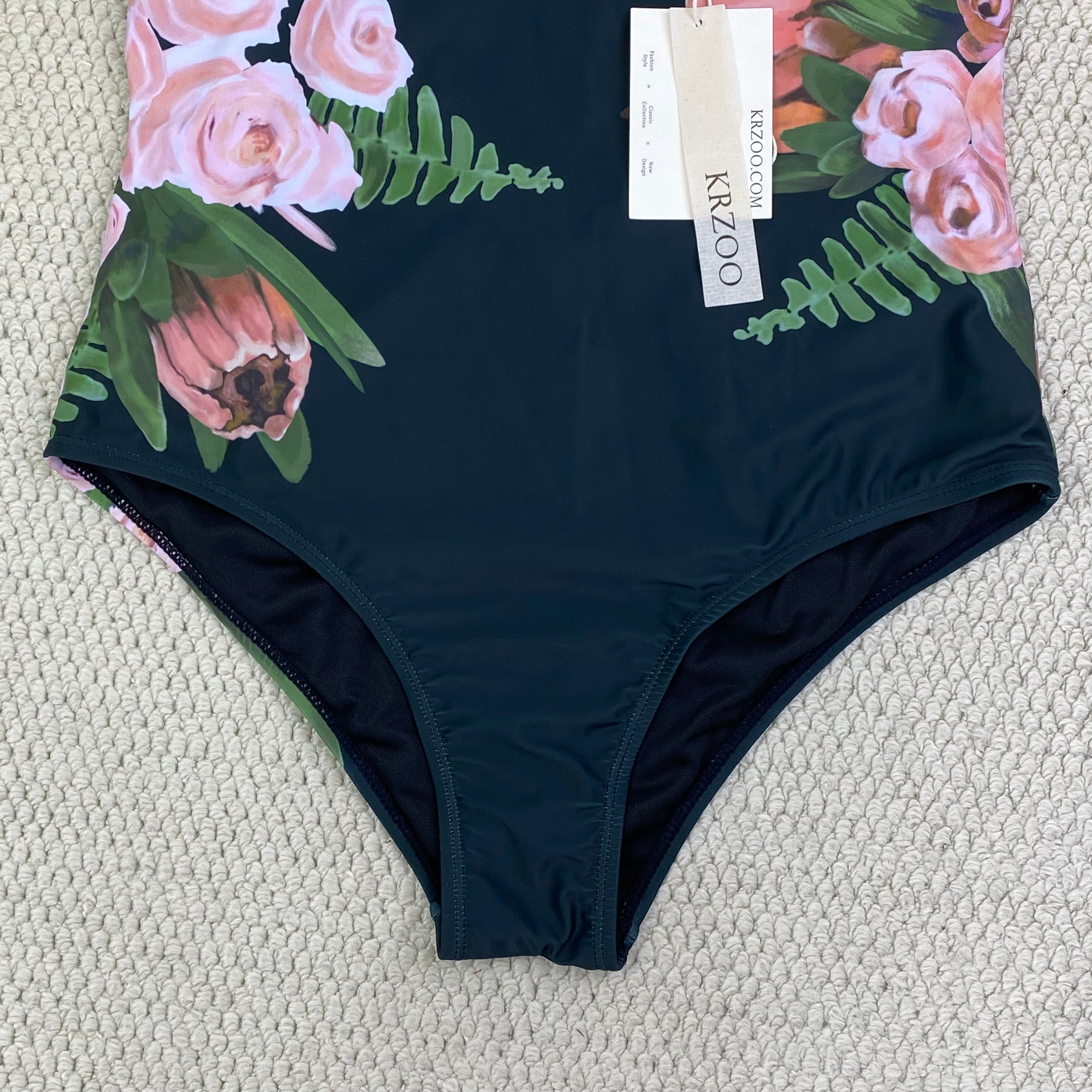 Printed backless net fabric patchwork swimming suit