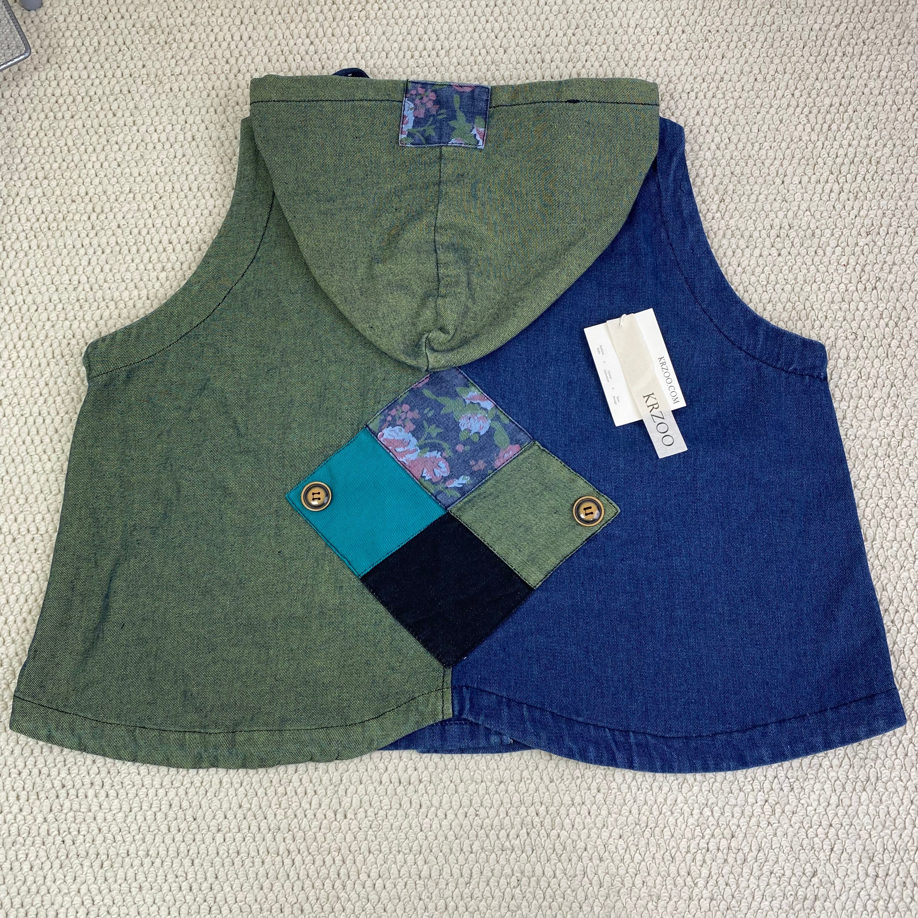Vintage-style hooded patchwork denim jacket