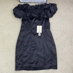 Ruffled-edge, off-the-shoulder dress