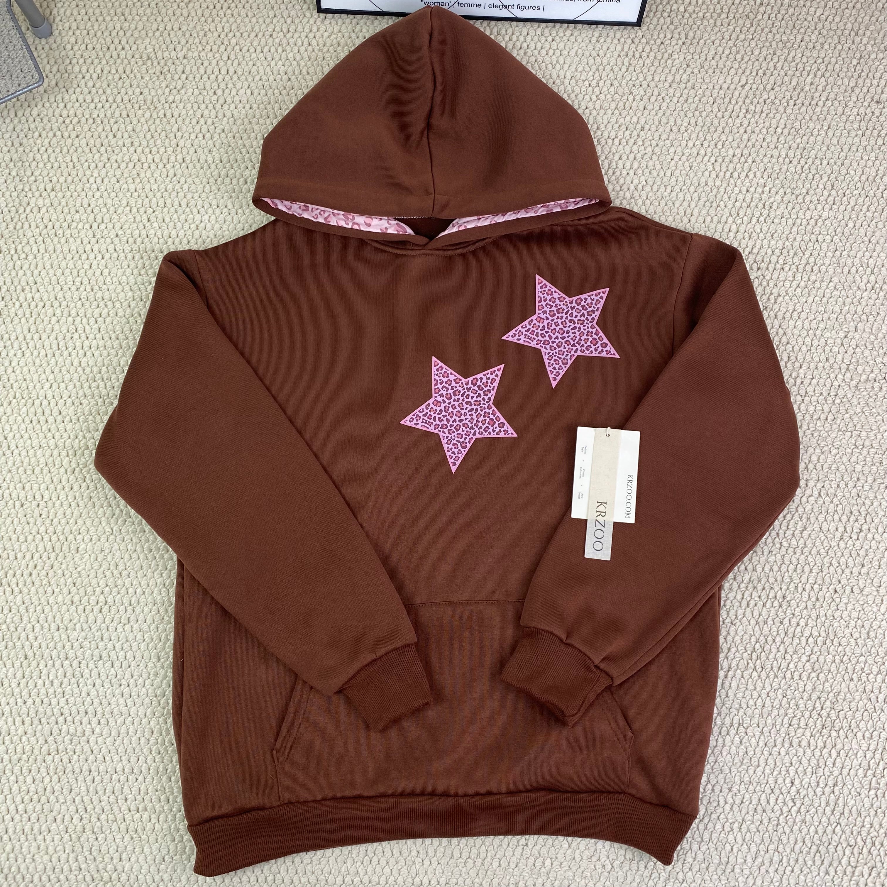 Gray leopard print five-pointed star hooded jacket