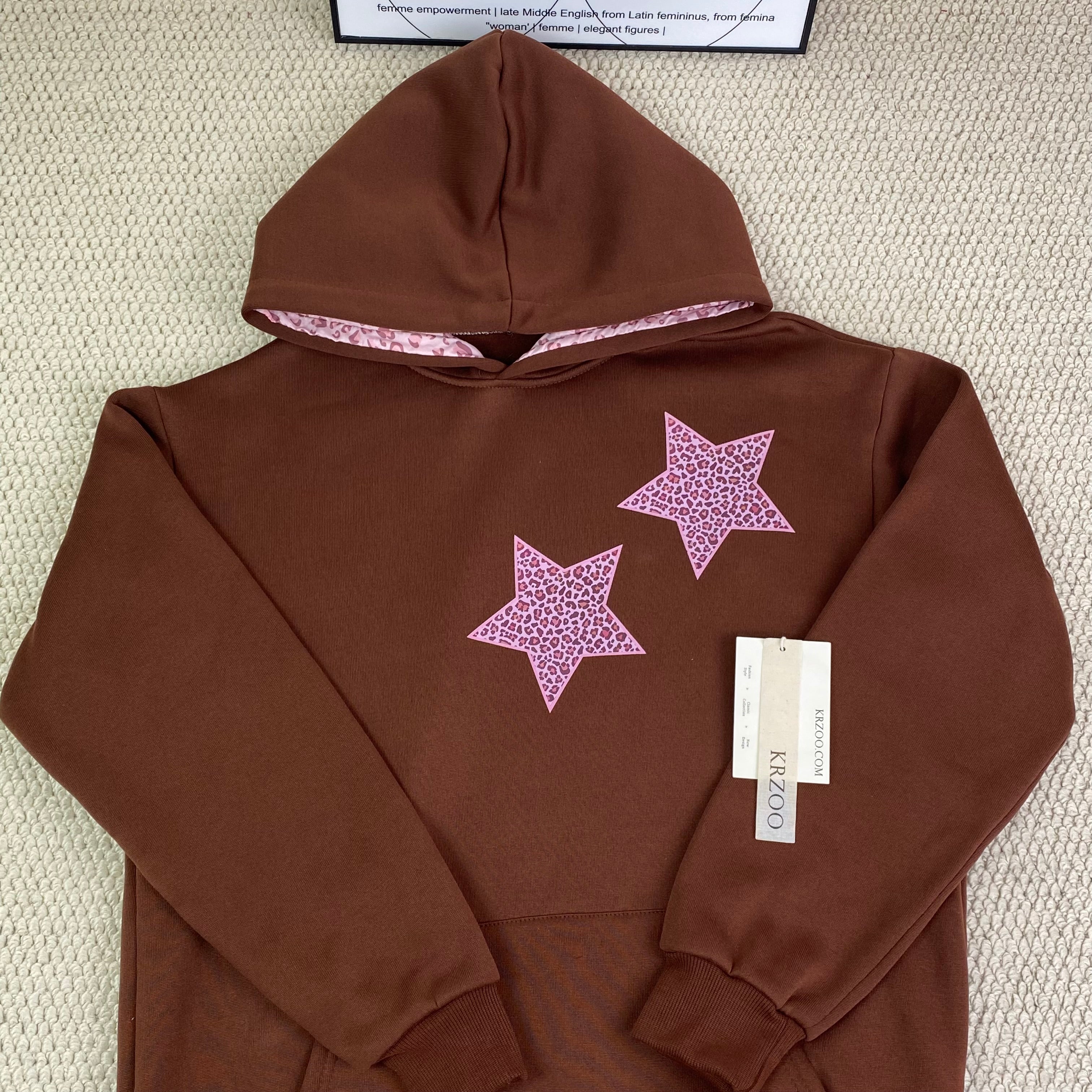 Gray leopard print five-pointed star hooded jacket