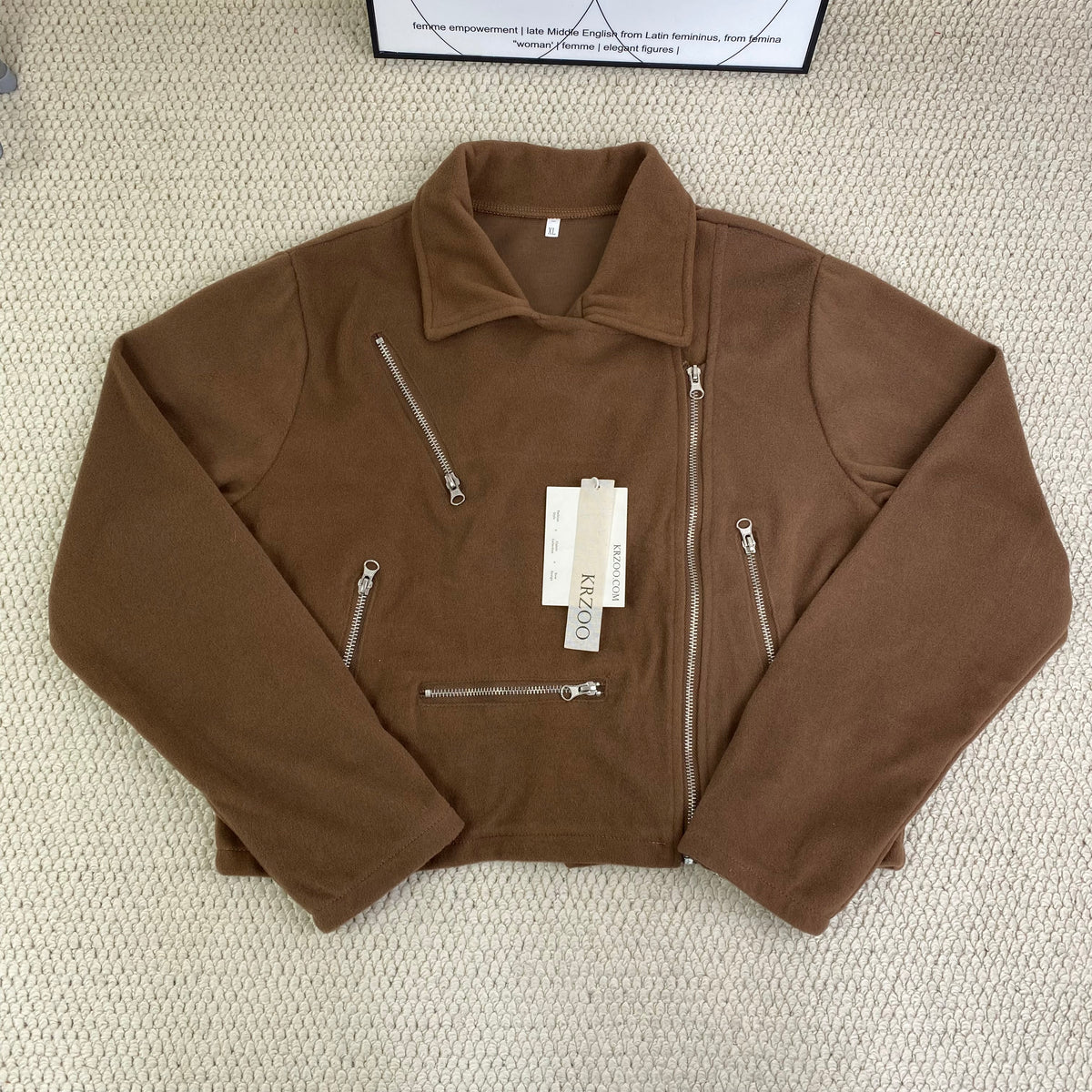 Collared multiple-zipper short coat