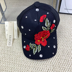 Rose-colored hat with diamond trim baseball cap