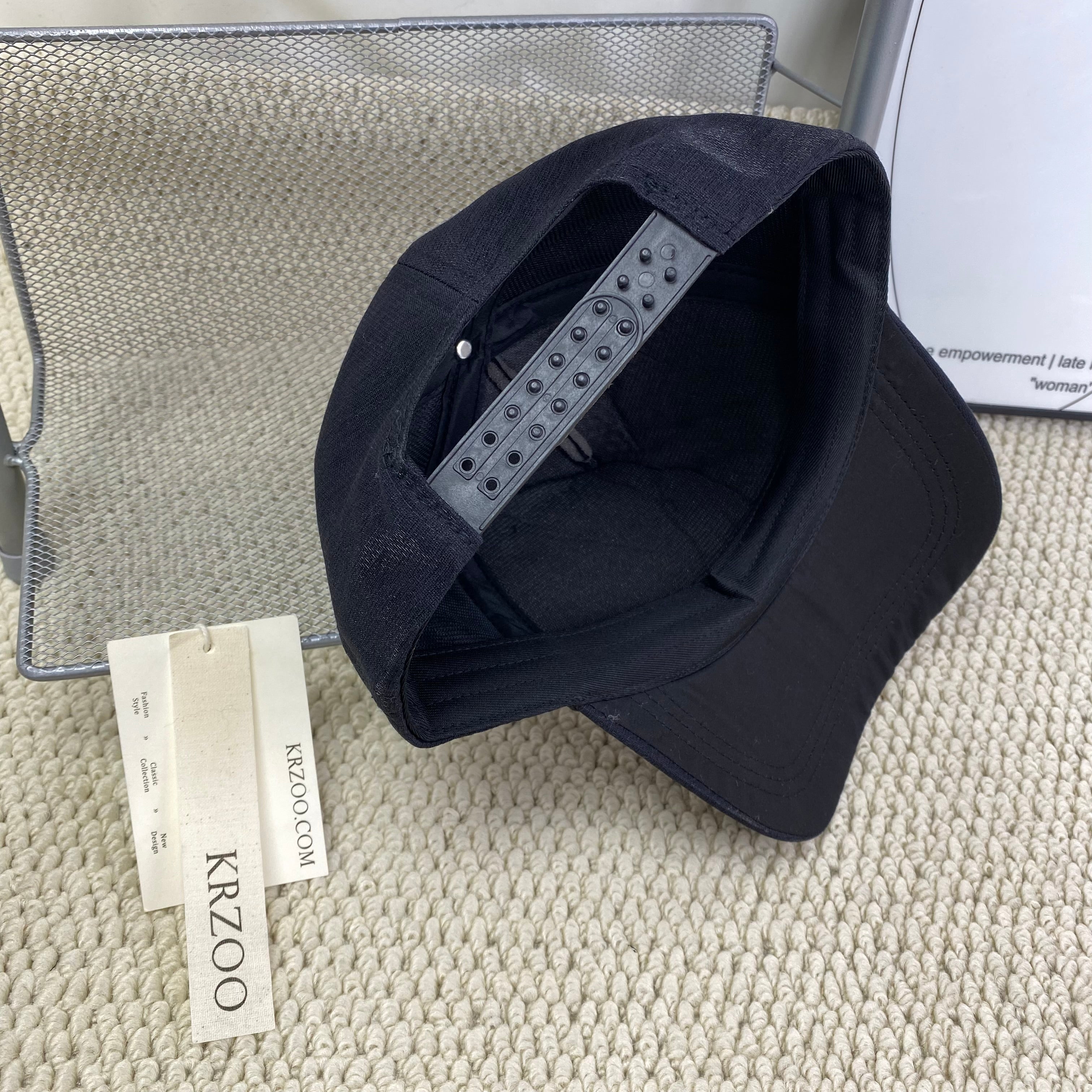 Rose-colored hat with diamond trim baseball cap