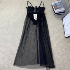 Fishbone mesh long dress